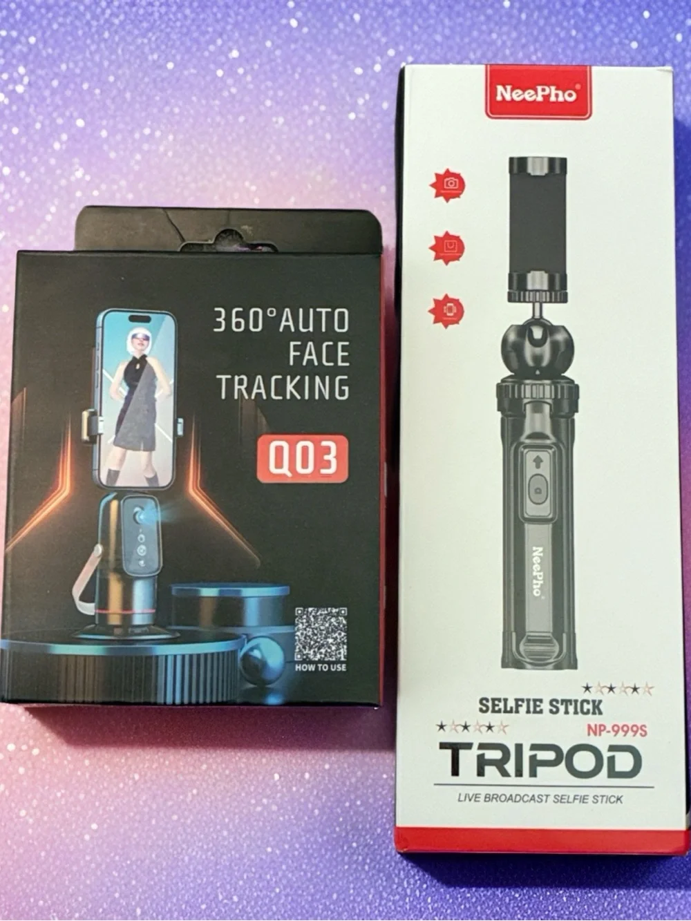 Black Mini Tripod with Smartphone Mount - Black Auto face tracking gimbal